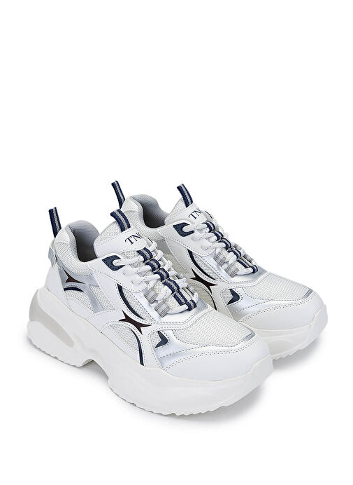 Tamer Tanca Kadın Tekstil/Suni Deri Beyaz/Lacivert Sneakers & Spor Ayakkabı - Görsel 3