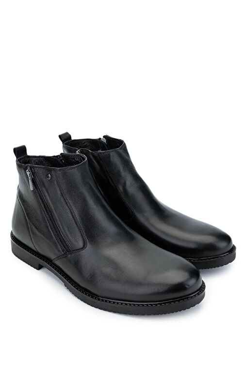 Tamer Tanca Erkek Hakiki Deri Siyah Kürklü Klasik Bot - Görsel 3