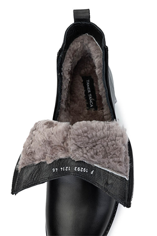 Tamer Tanca Erkek Hakiki Deri Siyah Kürklü Klasik Bot - Görsel 6