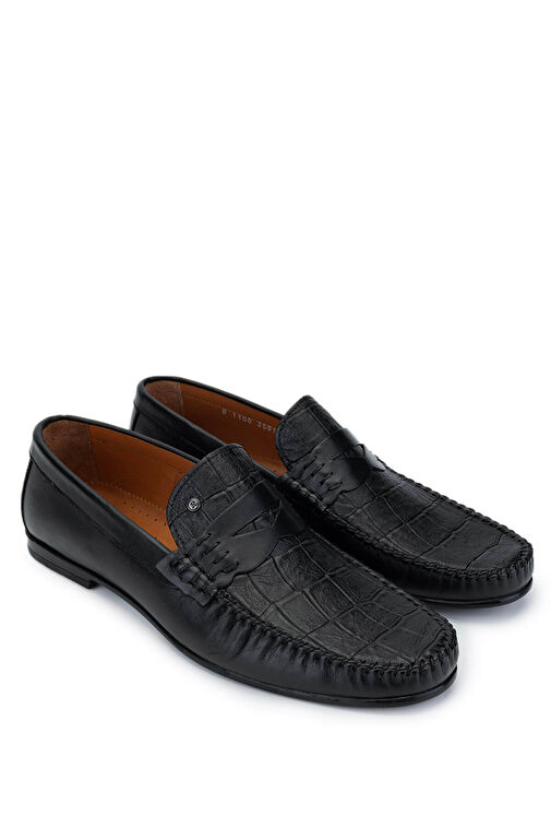 Tamer Tanca Erkek Hakiki Deri Siyah Kroko Loafer Ayakkabı - Görsel 3