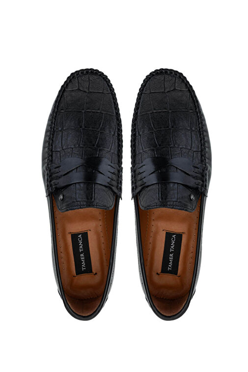 Tamer Tanca Erkek Hakiki Deri Siyah Kroko Loafer Ayakkabı - Görsel 6