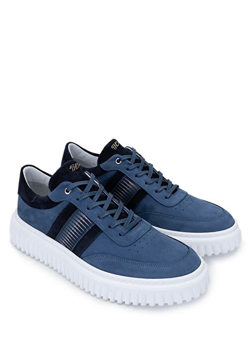 Tamer Tanca Erkek Hakiki Deri Mavi Sneakers & Spor Ayakkabı - Görsel 3