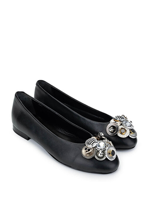 Tamer Tanca Kadın Hakiki Deri Siyah Babet Ayakkabı - Görsel 3