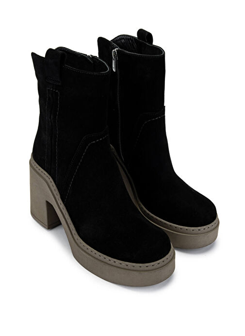 Tamer Tanca Kadın Hakiki Deri Siyah/Haki Casual Bot - Görsel 3