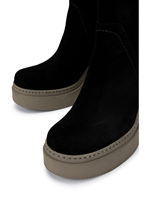 Tamer Tanca Kadın Hakiki Deri Siyah/Haki Casual Bot - Görsel 5