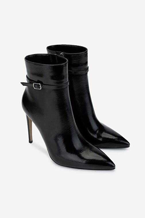 Valmenti Kadın Hakiki Deri Siyah Rugan Topuklu Bot - Görsel 3