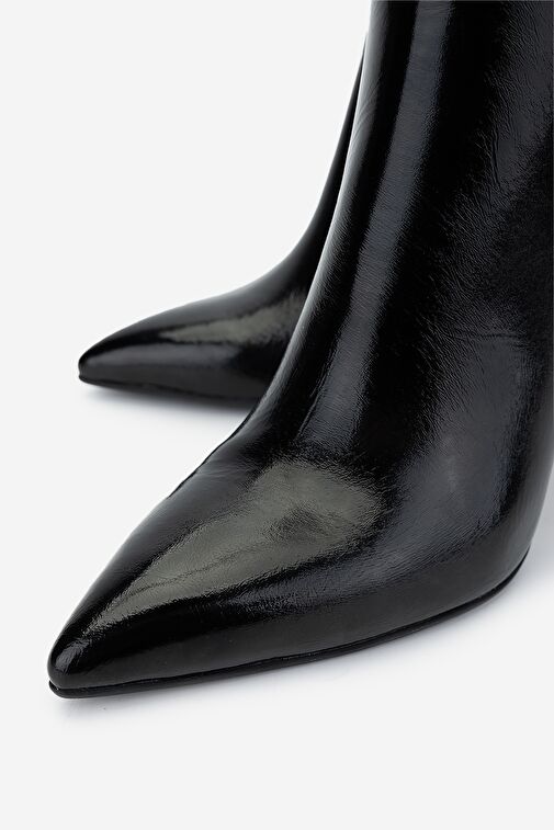 Valmenti Kadın Hakiki Deri Siyah Rugan Topuklu Bot - Görsel 4