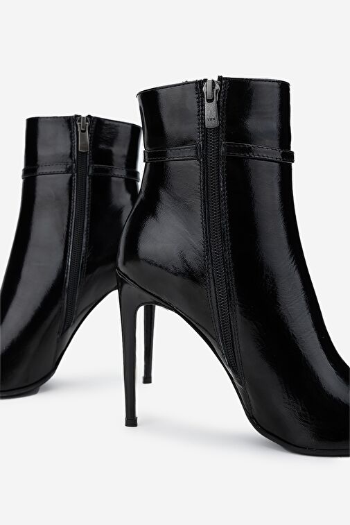 Valmenti Kadın Hakiki Deri Siyah Rugan Topuklu Bot - Görsel 5