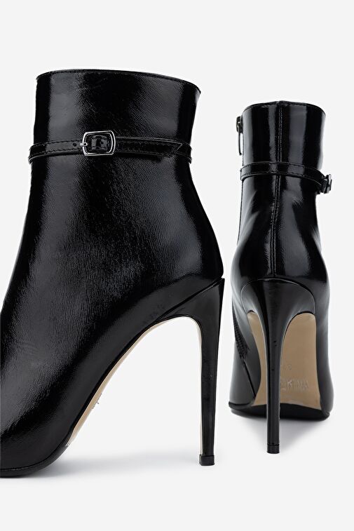 Valmenti Kadın Hakiki Deri Siyah Rugan Topuklu Bot - Görsel 7