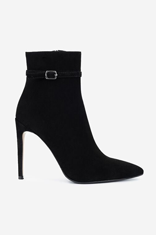 Valmenti Kadın Hakiki Deri Siyah Süet Topuklu Bot - Görsel 2