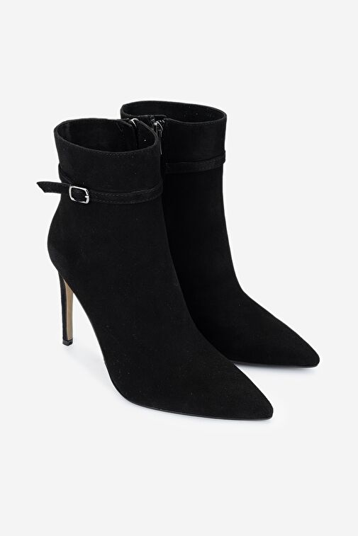 Valmenti Kadın Hakiki Deri Siyah Süet Topuklu Bot - Görsel 3