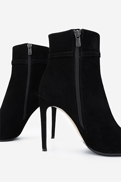 Valmenti Kadın Hakiki Deri Siyah Süet Topuklu Bot - Görsel 5