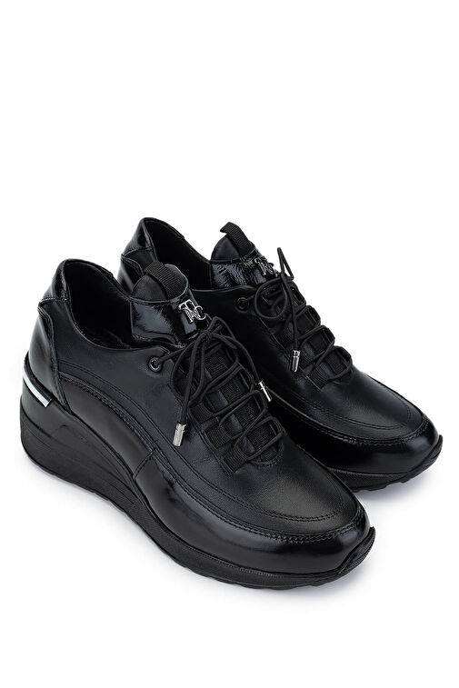 Tamer Tanca Kadın Hakiki Deri Siyah Rugan Casual Ayakkabı - Görsel 3