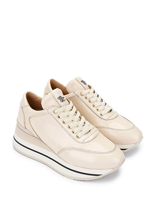 Tamer Tanca Kadın Hakiki Deri Bej Rugan Sneakers & Spor Ayakkabı - Görsel 3