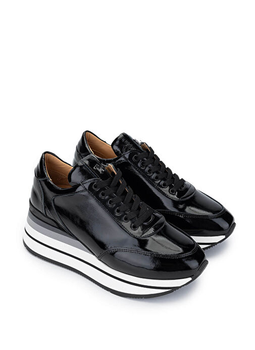 Tamer Tanca Kadın Hakiki Deri Siyah Rugan Sneakers & Spor Ayakkabı - Görsel 3