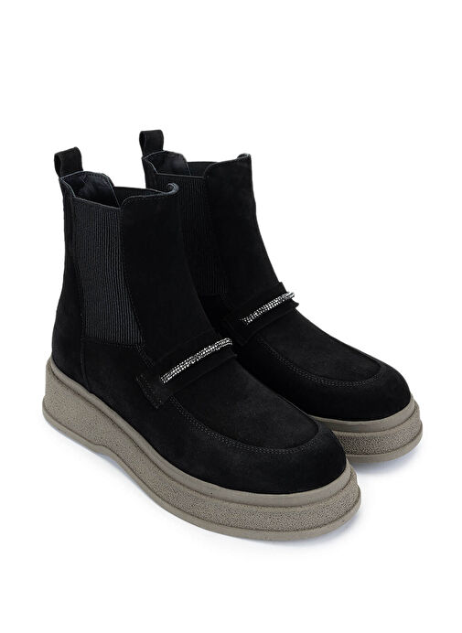 Tamer Tanca Kadın Hakiki Deri Siyah Süet Casual Bot - Görsel 3