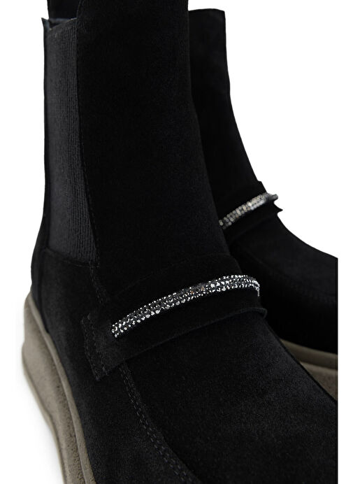 Tamer Tanca Kadın Hakiki Deri Siyah Süet Casual Bot - Görsel 5