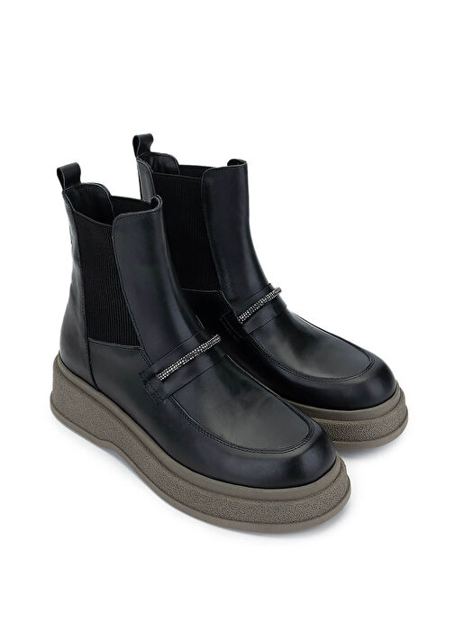 Tamer Tanca Kadın Hakiki Deri Siyah Deri Casual Bot - Görsel 3