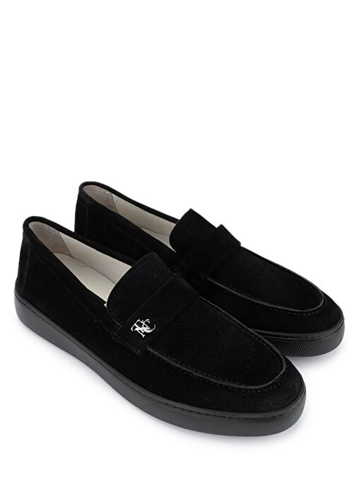 Tamer Tanca Erkek Hakiki Deri Siyah Süet Loafer Ayakkabı - Görsel 3
