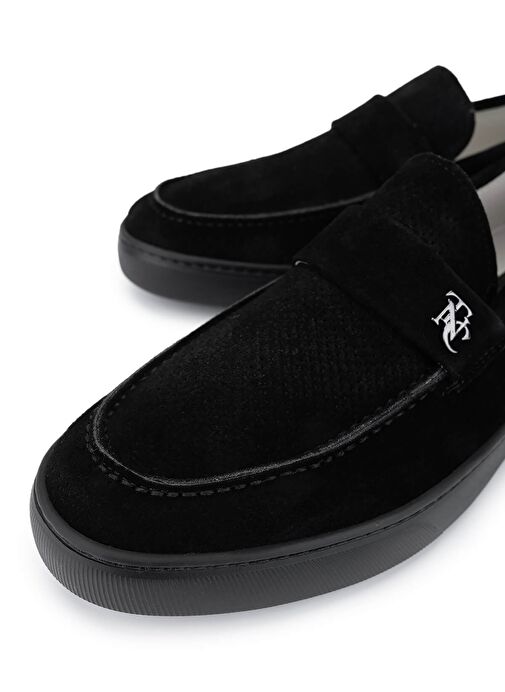 Tamer Tanca Erkek Hakiki Deri Siyah Süet Loafer Ayakkabı - Görsel 4