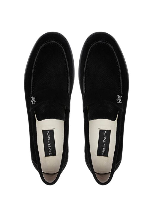 Tamer Tanca Erkek Hakiki Deri Siyah Süet Loafer Ayakkabı - Görsel 6