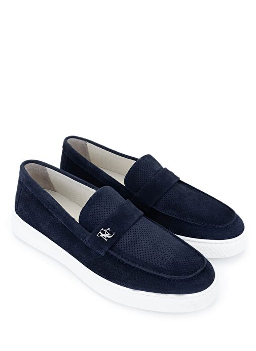 Tamer Tanca Erkek Hakiki Deri Lacivert Süet Loafer Ayakkabı - Görsel 3