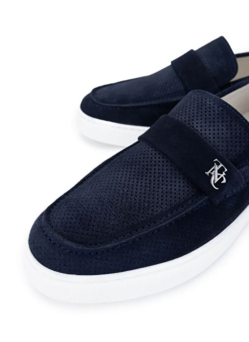 Tamer Tanca Erkek Hakiki Deri Lacivert Süet Loafer Ayakkabı - Görsel 4