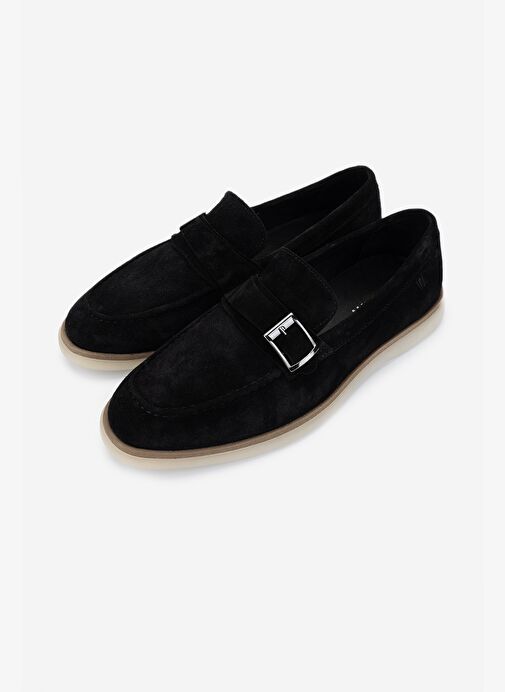 Valmenti Erkek Hakiki Deri Siyah Süet Loafer Ayakkabı - Görsel 6