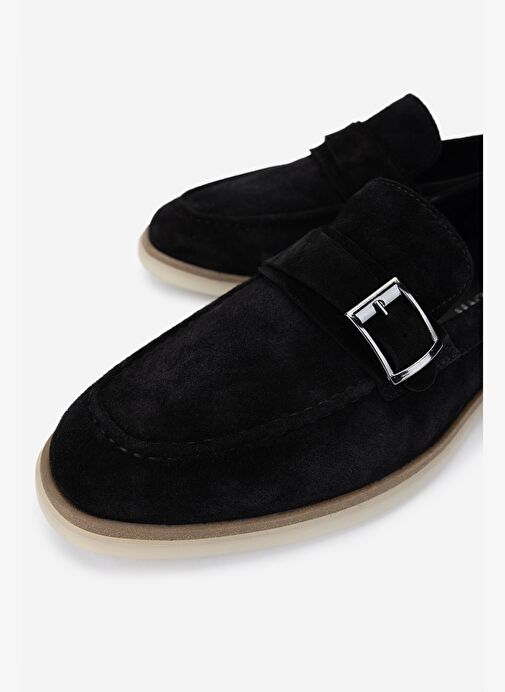 Valmenti Erkek Hakiki Deri Siyah Süet Loafer Ayakkabı - Görsel 4