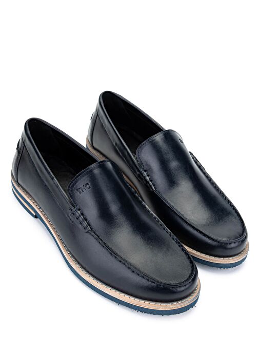 Tamer Tanca Erkek Hakiki Deri Lacivert Loafer Ayakkabı - Görsel 3