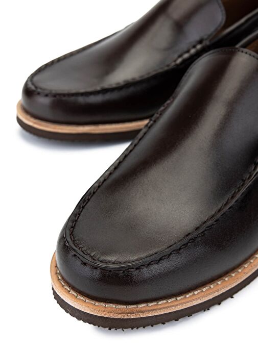 Tamer Tanca Erkek Hakiki Deri Kahverengi Loafer Ayakkabı - Görsel 5
