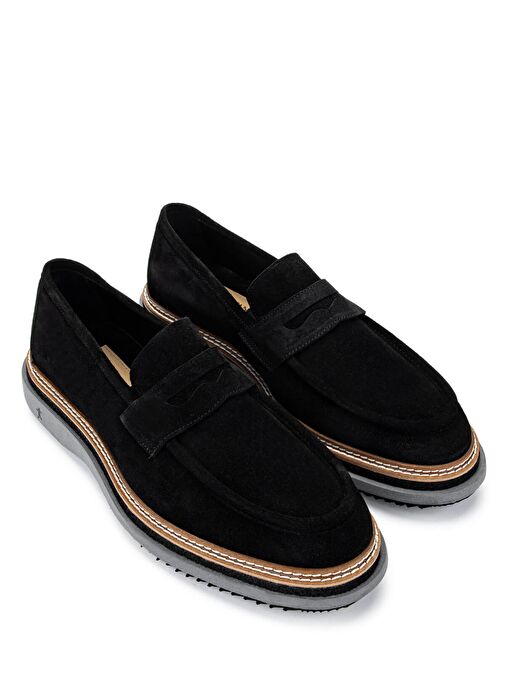 Tamer Tanca Erkek Hakiki Deri Siyah Süet Loafer Ayakkabı - Görsel 3