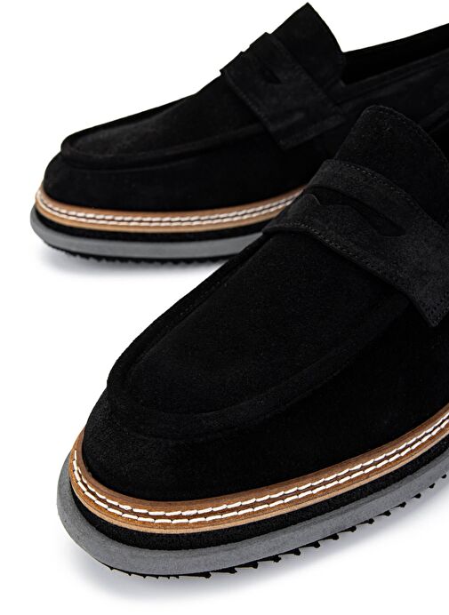 Tamer Tanca Erkek Hakiki Deri Siyah Süet Loafer Ayakkabı - Görsel 5