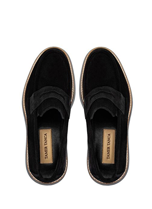 Tamer Tanca Erkek Hakiki Deri Siyah Süet Loafer Ayakkabı - Görsel 6