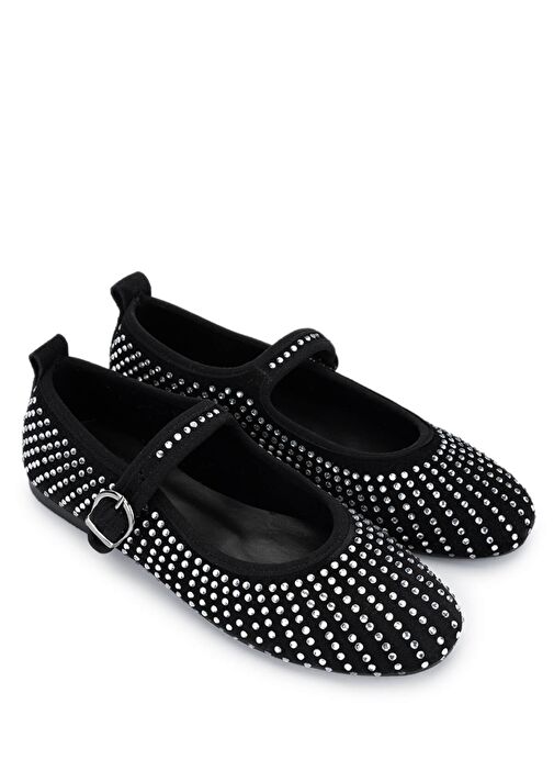 Tamer Tanca Kadın Hakiki Deri Siyah Süet Babet Ayakkabı - Görsel 3