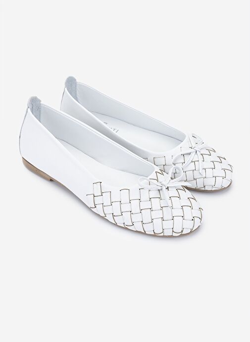 Valmenti Kadın Hakiki Deri Beyaz Babet Ayakkabı - Görsel 3