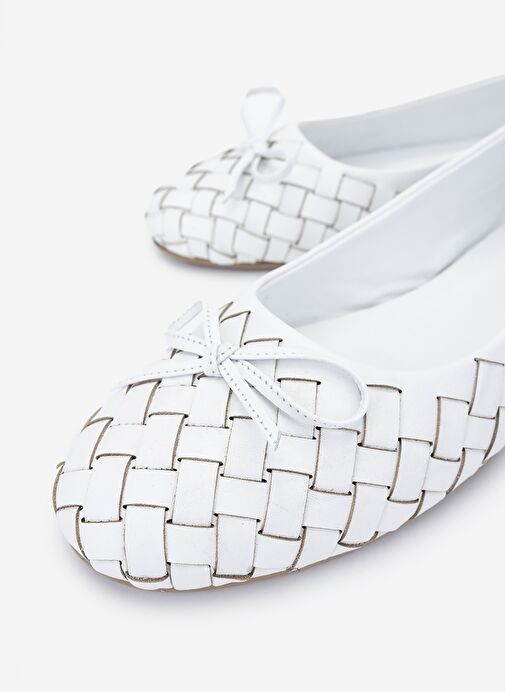 Valmenti Kadın Hakiki Deri Beyaz Babet Ayakkabı - Görsel 4