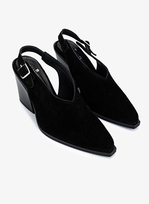 Valmenti Kadın Hakiki Deri Siyah Süet Topuklu Ayakkabı - Görsel 3