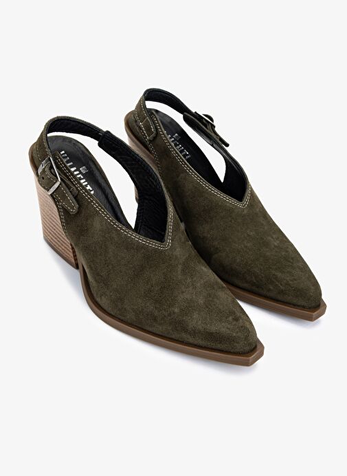 Valmenti Kadın Hakiki Deri Haki Süet Topuklu Ayakkabı - Görsel 3