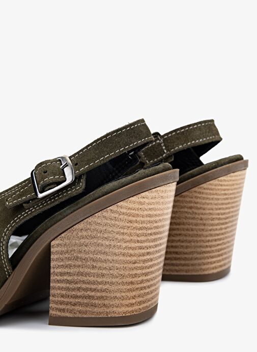 Valmenti Kadın Hakiki Deri Haki Süet Topuklu Ayakkabı - Görsel 6