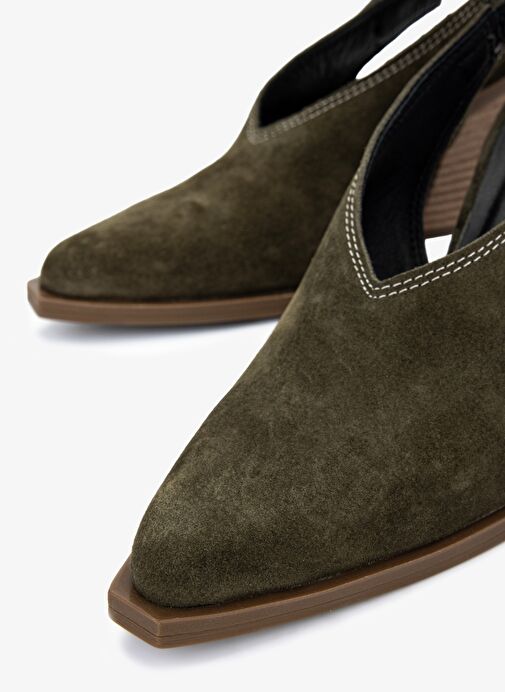 Valmenti Kadın Hakiki Deri Haki Süet Topuklu Ayakkabı - Görsel 4