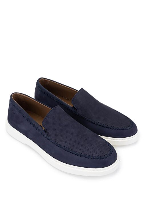 Tamer Tanca Erkek Hakiki Deri Lacivert Nubuk Loafer Ayakkabı - Görsel 3