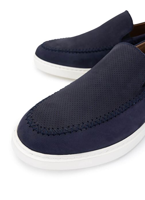 Tamer Tanca Erkek Hakiki Deri Lacivert Nubuk Loafer Ayakkabı - Görsel 4