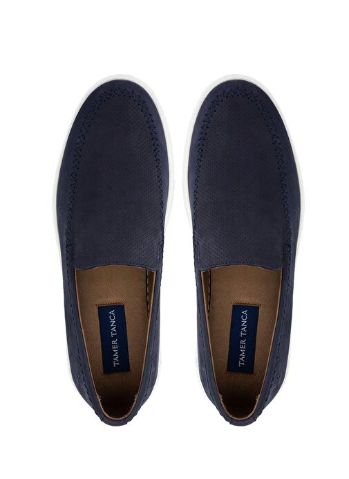 Tamer Tanca Erkek Hakiki Deri Lacivert Nubuk Loafer Ayakkabı - Görsel 6