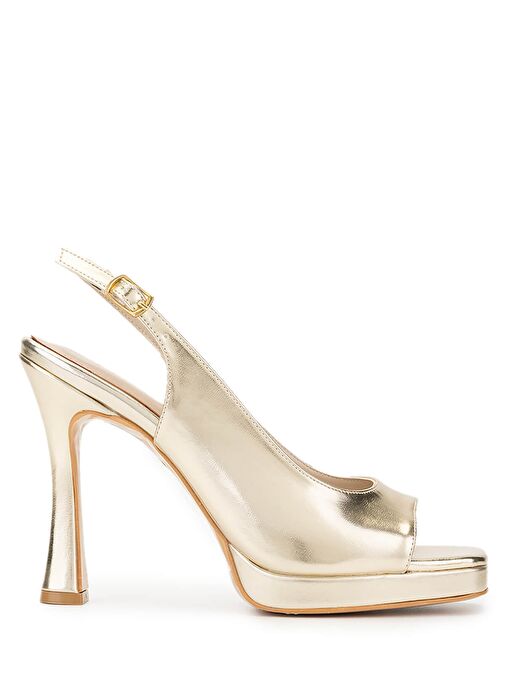 Tamer Tanca Kadın Suni Deri Dore Topuklu Ayakkabı - Görsel 2