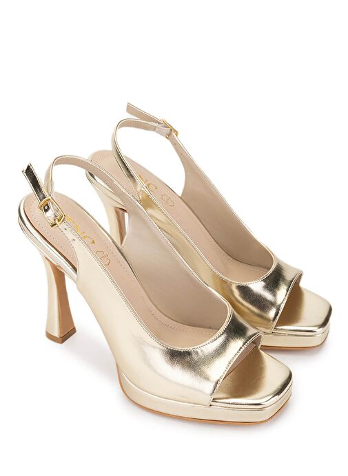 Tamer Tanca Kadın Suni Deri Dore Topuklu Ayakkabı - Görsel 3