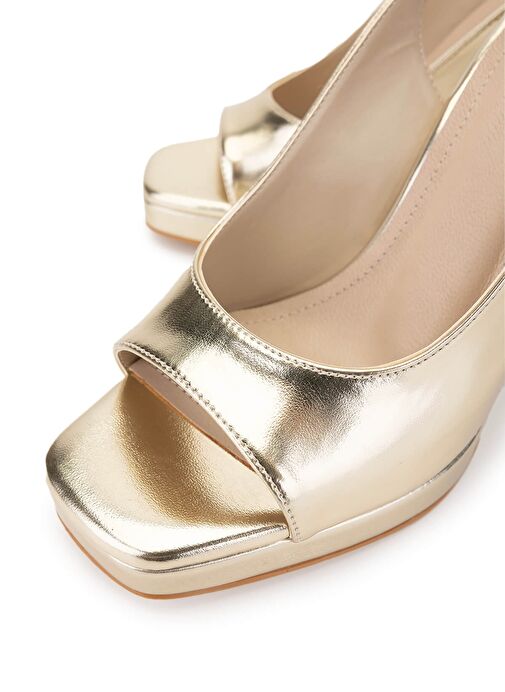 Tamer Tanca Kadın Suni Deri Dore Topuklu Ayakkabı - Görsel 4