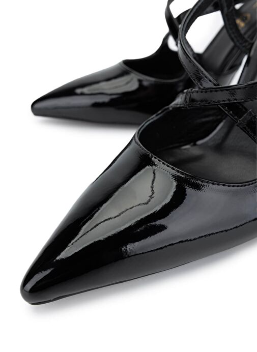 Tamer Tanca Kadın Hakiki Deri Siyah Rugan Topuklu Ayakkabı - Görsel 4