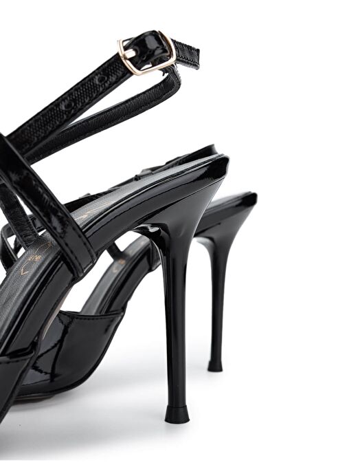 Tamer Tanca Kadın Hakiki Deri Siyah Rugan Topuklu Ayakkabı - Görsel 5