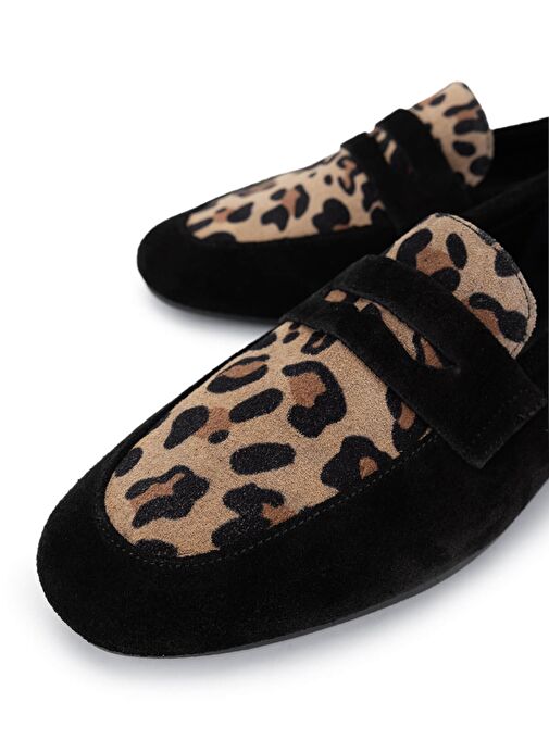 Tamer Tanca Kadın Hakiki Deri Siyah Süet Loafer Ayakkabı - Görsel 4